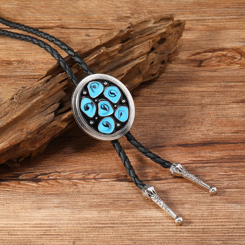 Cravatta Bolo Triangolo con Fiori Ovali Smaltati Blu