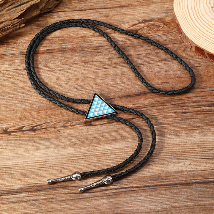 Cravatta Bolo Triangolo con Fiori Ovali Smaltati Blu