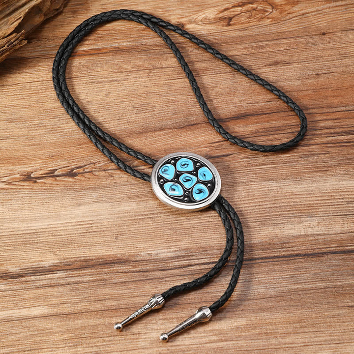 Cravatta Bolo Triangolo con Fiori Ovali Smaltati Blu