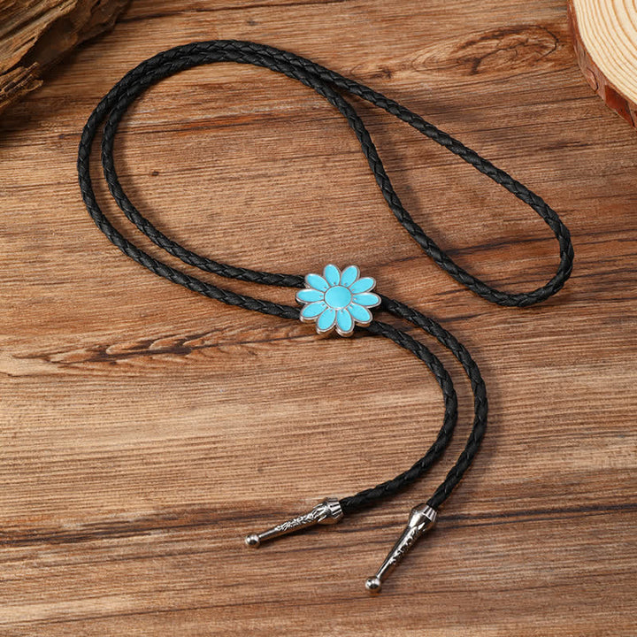 Cravatta Bolo Triangolo con Fiori Ovali Smaltati Blu