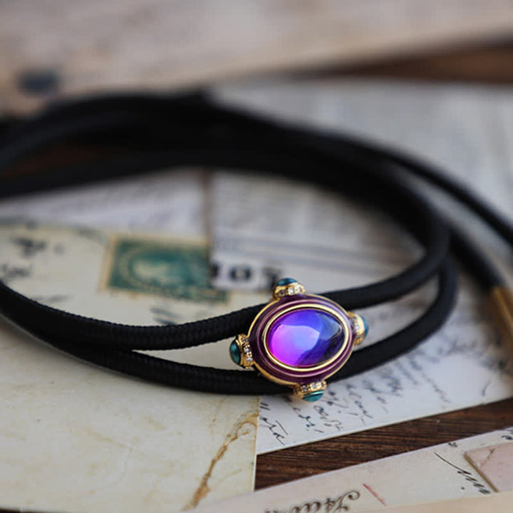 Piccola cravatta Bolo vintage con pietra preziosa blu e viola