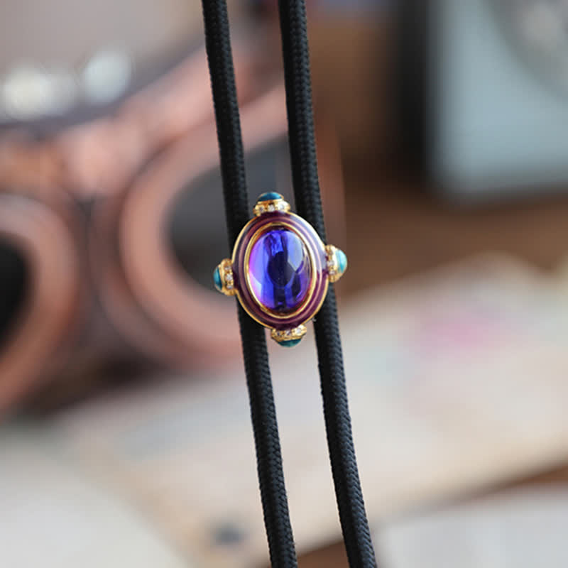 Piccola cravatta Bolo vintage con pietra preziosa blu e viola