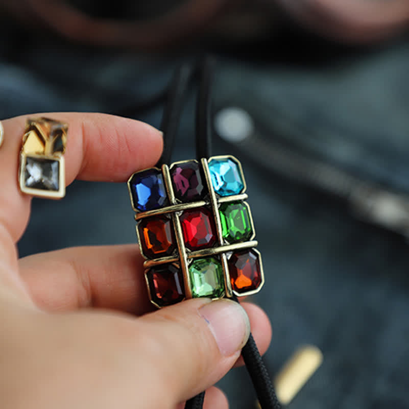 Cravatta Bolo con pietra preziosa e cubo a mosaico geometrico - image 8