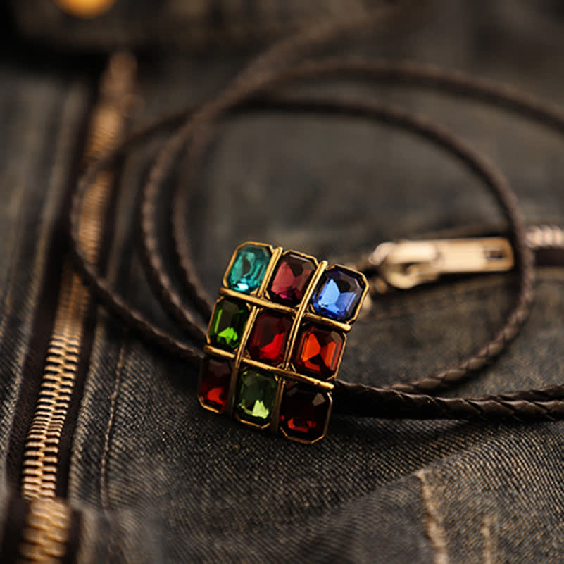 Cravatta Bolo con pietra preziosa e cubo a mosaico geometrico - Pelle PU - image 1