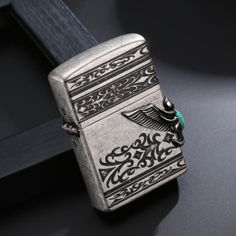 Accendino a cherosene ricaricabile con intarsi in turchese Eagle Wings - Argento - image 1