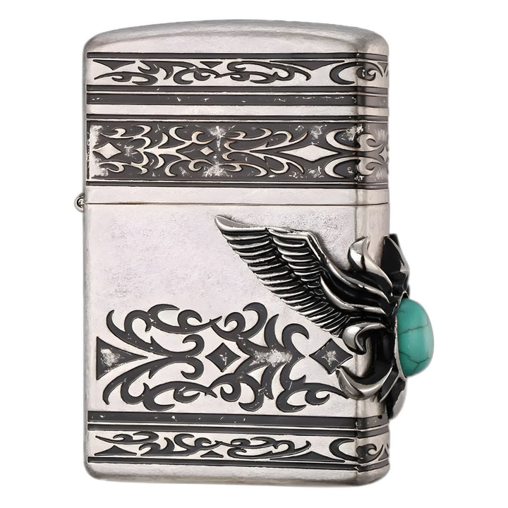 Accendino a cherosene ricaricabile con intarsi in turchese Eagle Wings