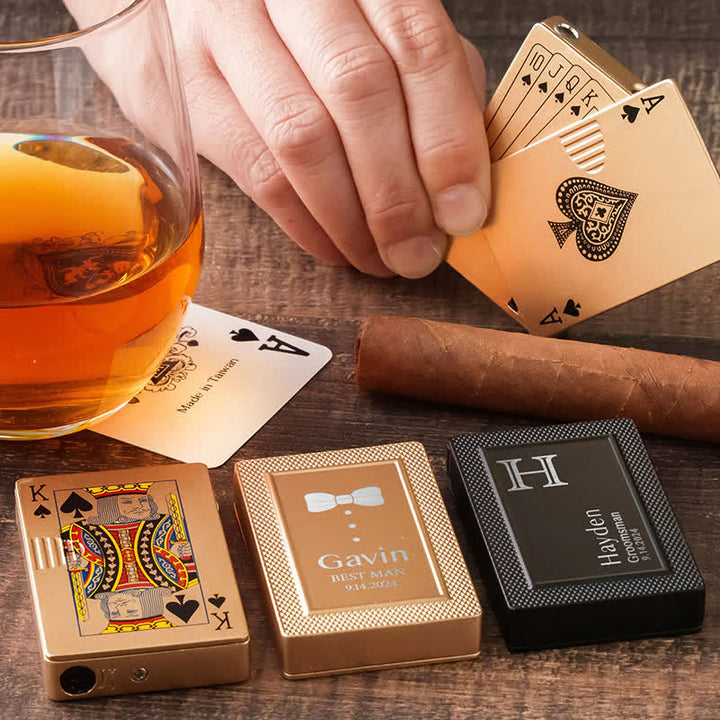 Accendino a butano ricaricabile personalizzato con retro personalizzato e carte da poker