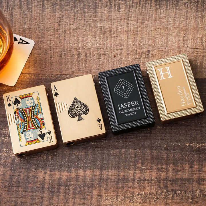 Accendino a butano ricaricabile personalizzato con retro personalizzato e carte da poker