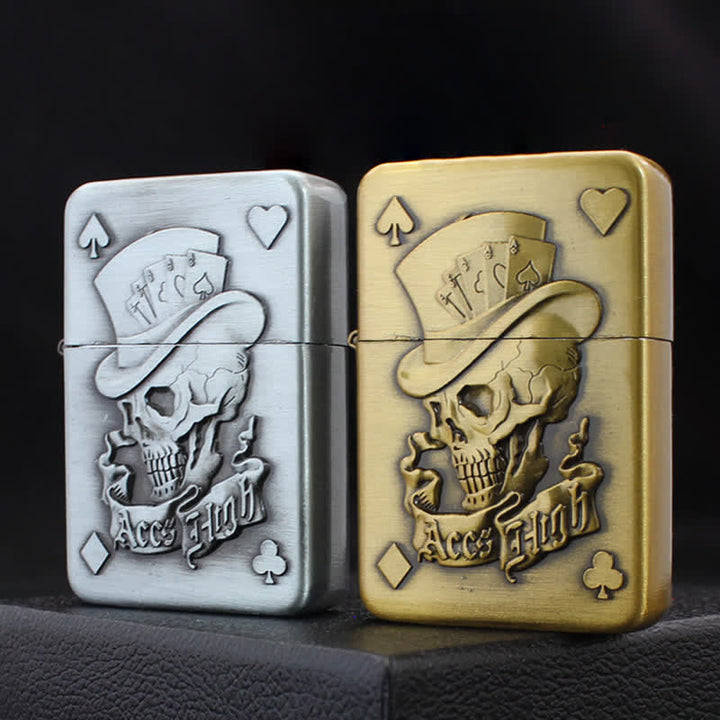 Accendino ricaricabile a butano con motivo a teschio e assi di carte da poker - image 0
