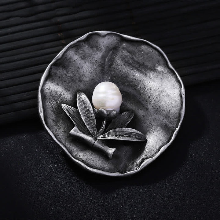 Spilla decorativa in perle di bambù rotonde retrò da donna