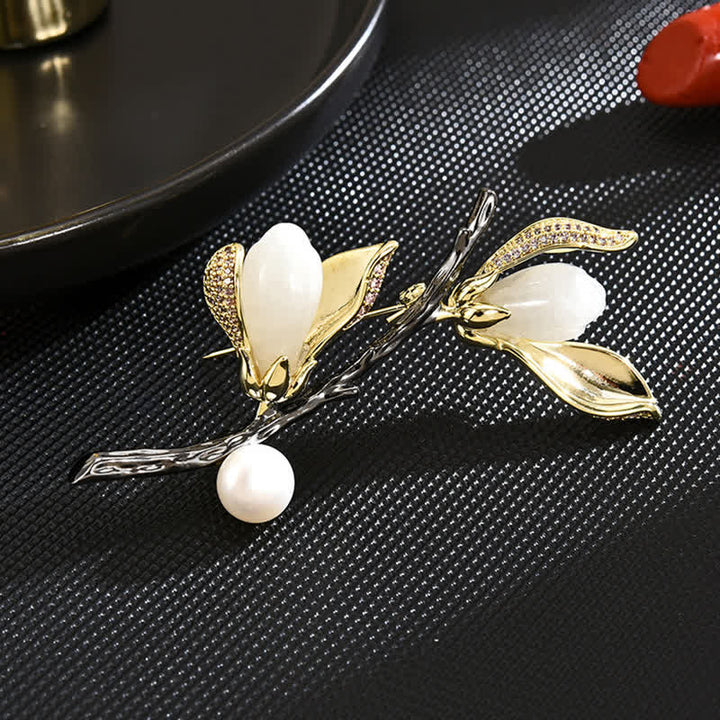 Spilla con perla imitazione di lusso Magnolia da donna
