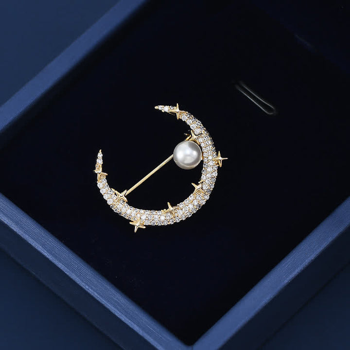 Spilla con strass luna e stella da donna