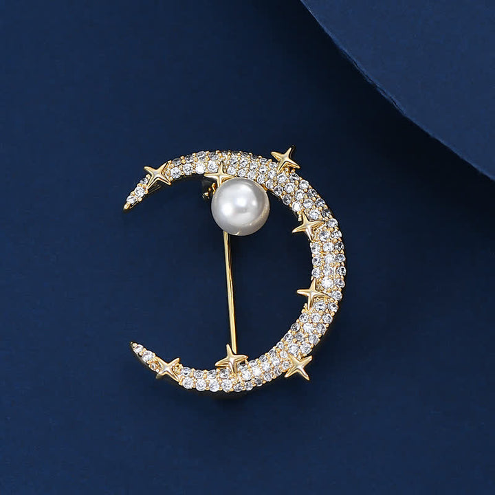 Spilla con strass luna e stella da donna