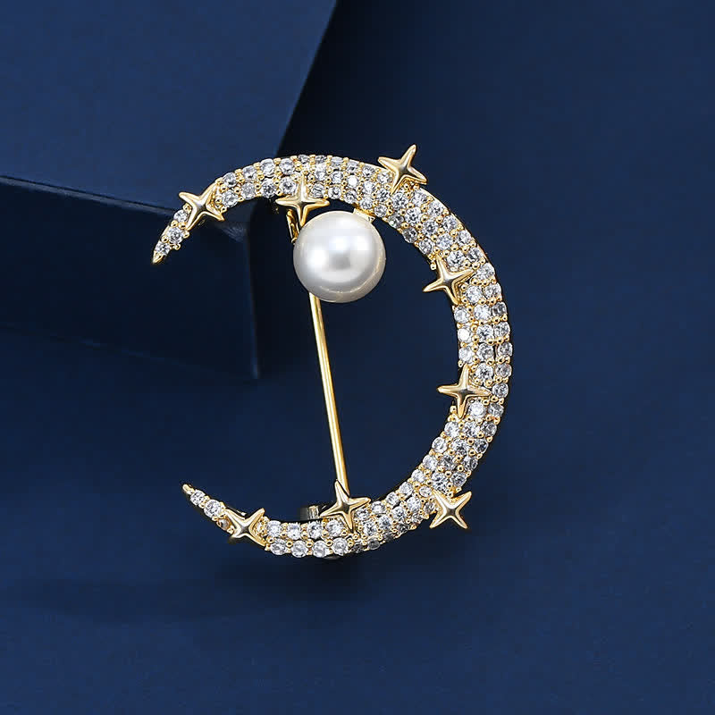 Spilla con strass luna e stella da donna - Oro - image 0