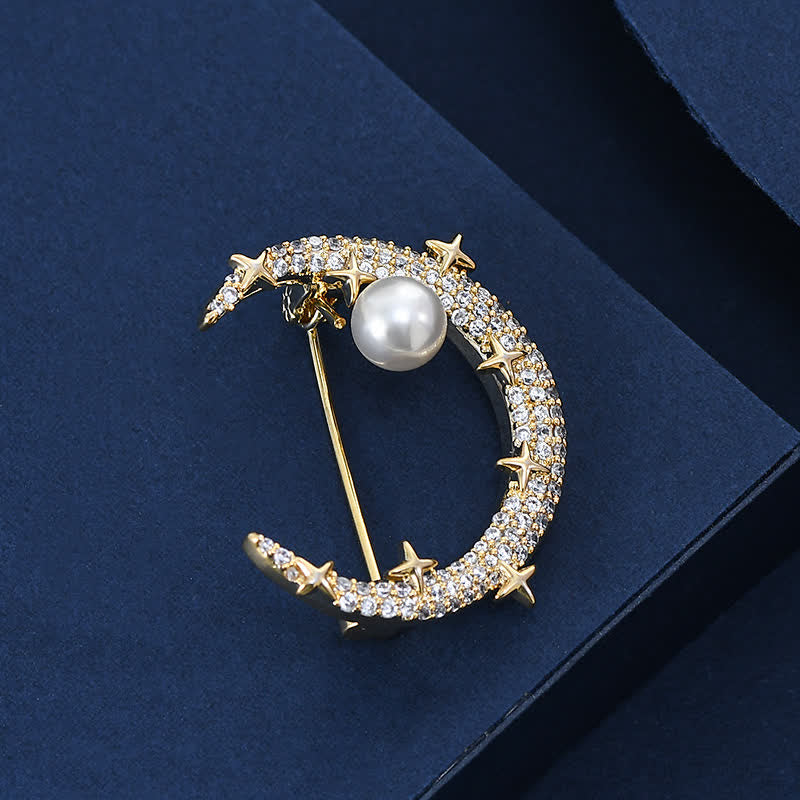 Spilla con strass luna e stella da donna