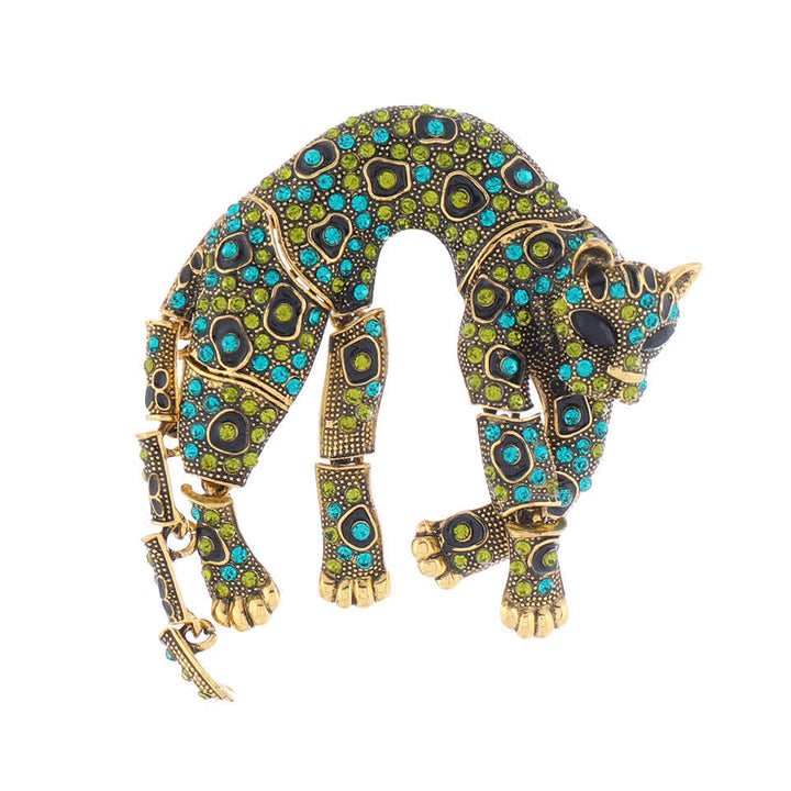 Spilla unisex vintage con pantera e leopardo e strass