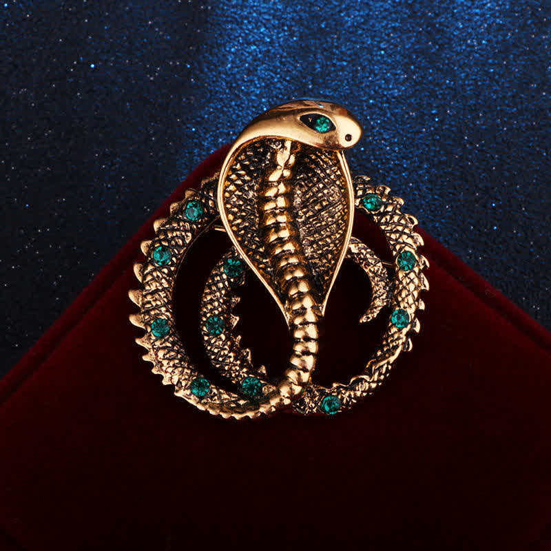 Spilla unisex originale retrò Cobra con strass - Oro antico - image 0