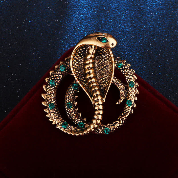 Spilla unisex originale retrò Cobra con strass - Oro antico - image 0