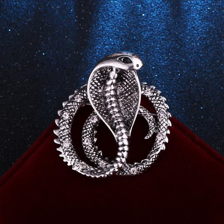 Spilla unisex originale retrò Cobra con strass - Argento antico - image 3