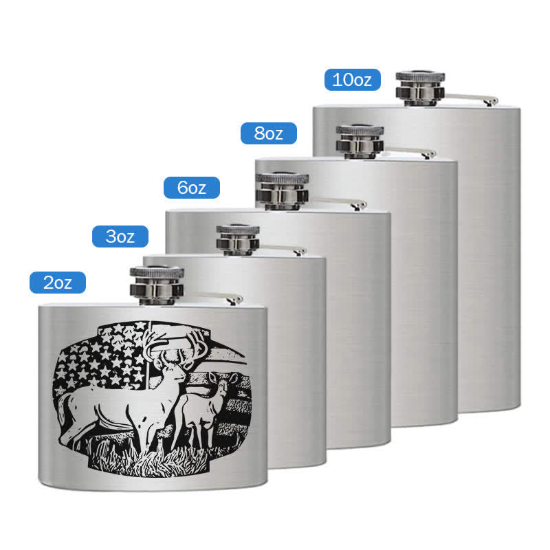 Borraccia portatile in acciaio inossidabile con motivo laser bandiera USA Deers da 3-8 oz