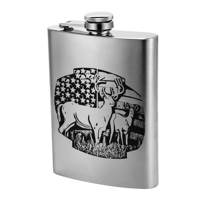 Borraccia portatile in acciaio inossidabile con motivo laser bandiera USA Deers da 3-8 oz