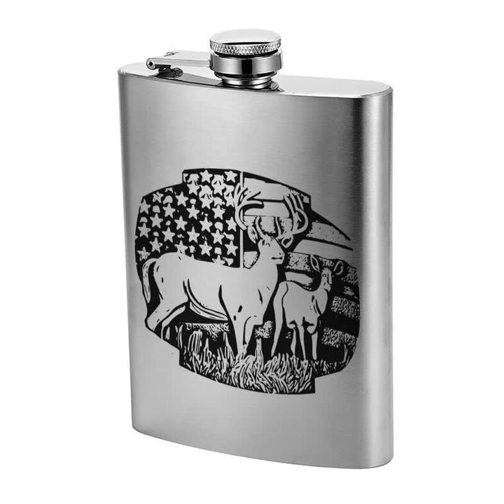 Borraccia portatile in acciaio inossidabile con motivo laser bandiera USA Deers da 3-8 oz