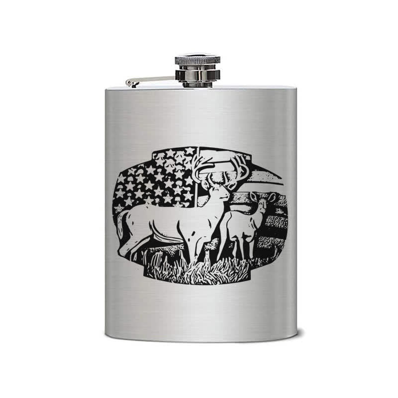 Borraccia portatile in acciaio inossidabile con motivo laser bandiera USA Deers da 3-8 oz