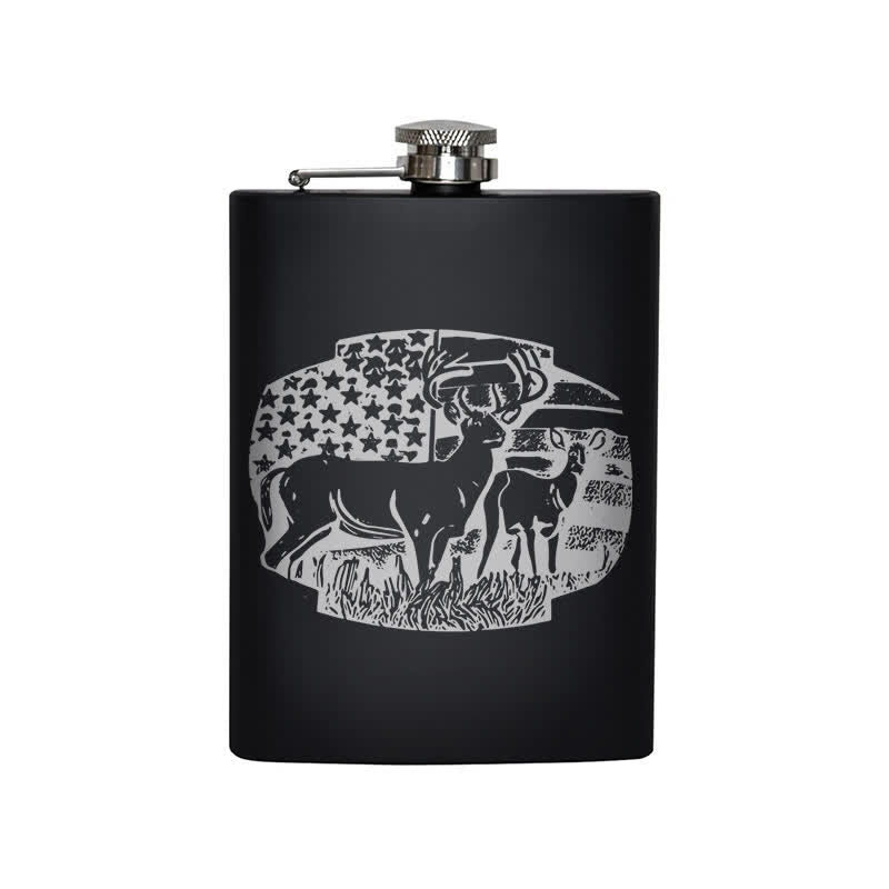 Borraccia portatile in acciaio inossidabile con motivo laser bandiera USA Deers da 3-8 oz