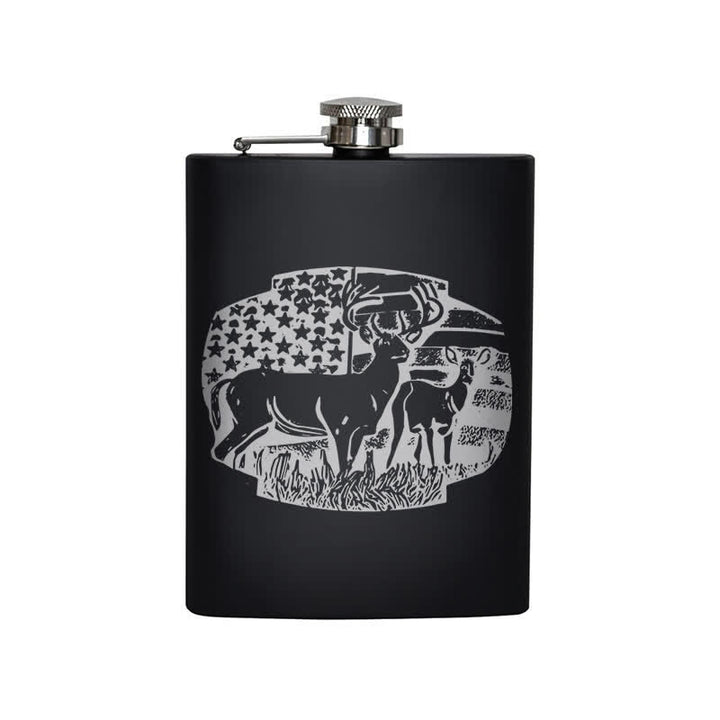 Borraccia portatile in acciaio inossidabile con motivo laser bandiera USA Deers da 3-8 oz