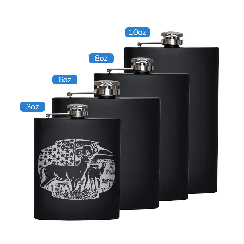 Borraccia portatile in acciaio inossidabile con motivo laser bandiera USA Deers da 3-8 oz