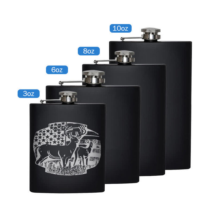 Borraccia portatile in acciaio inossidabile con motivo laser bandiera USA Deers da 3-8 oz