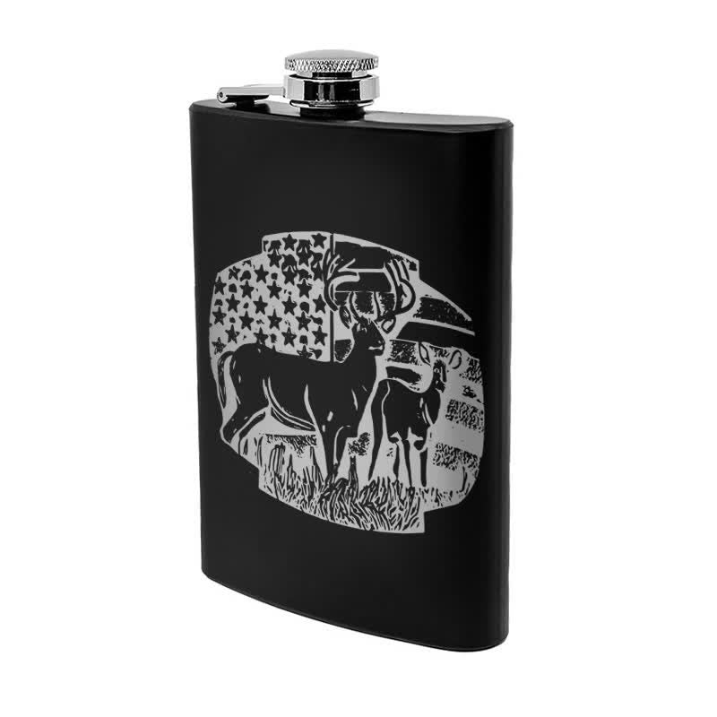 Borraccia portatile in acciaio inossidabile con motivo laser bandiera USA Deers da 3-8 oz