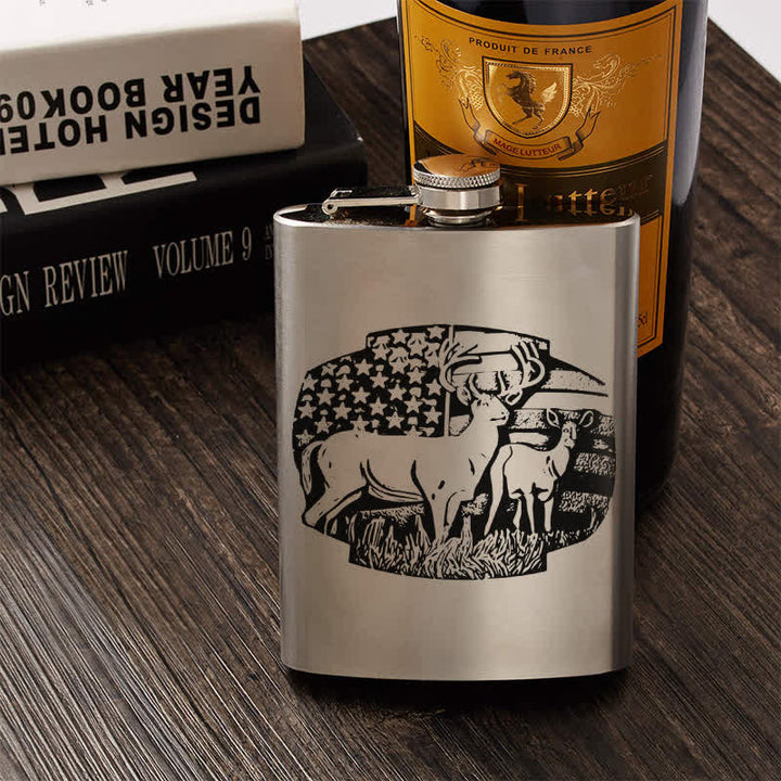 Borraccia portatile in acciaio inossidabile con motivo laser bandiera USA Deers da 3-8 oz