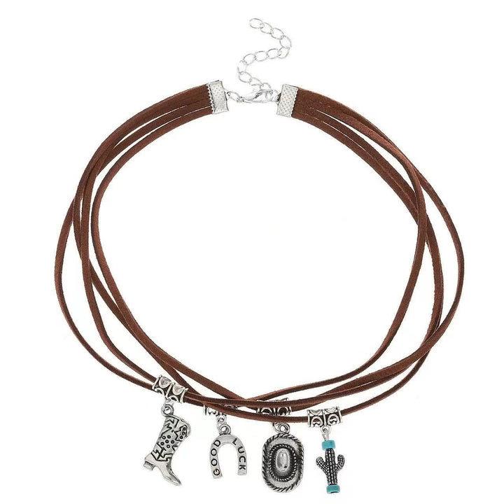 Collana da cowboy con bracciale multistrato Wild Western