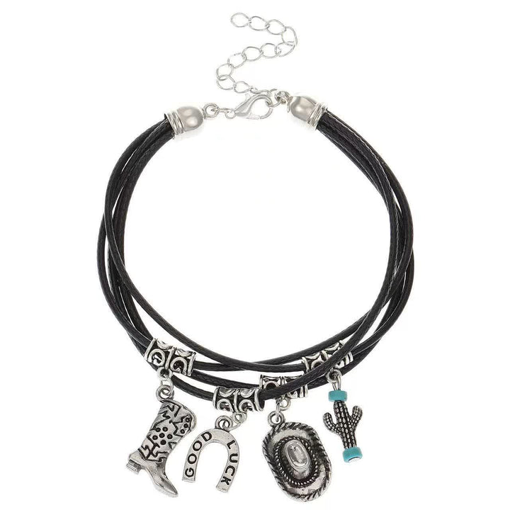 Collana da cowboy con bracciale multistrato Wild Western