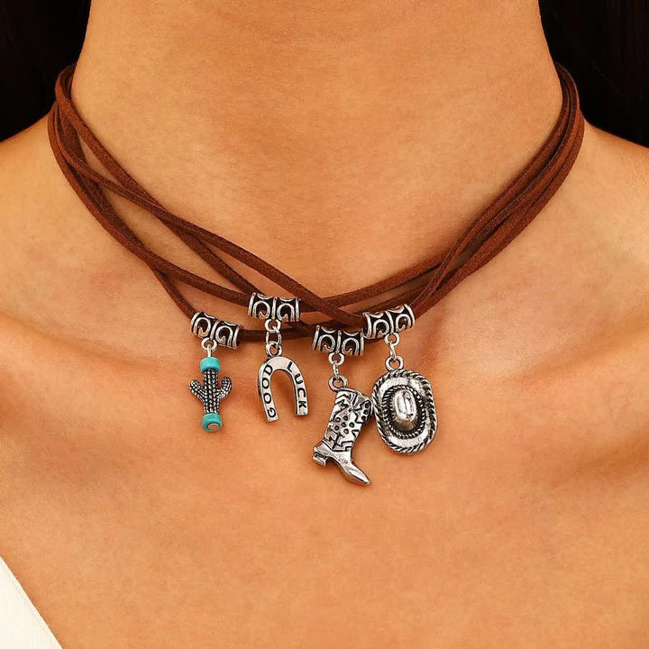 Collana da cowboy con bracciale multistrato Wild Western