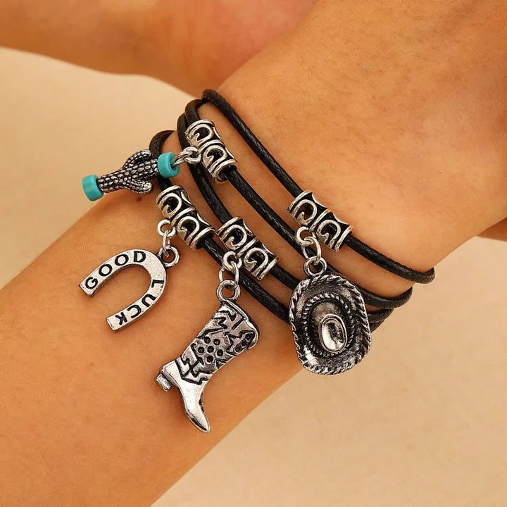 Collana da cowboy con bracciale multistrato Wild Western