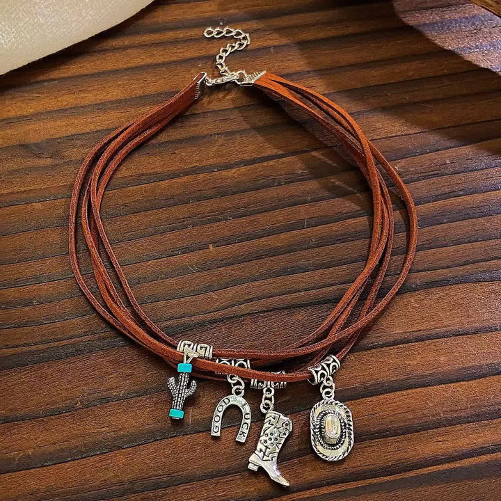 Collana da cowboy con bracciale multistrato Wild Western