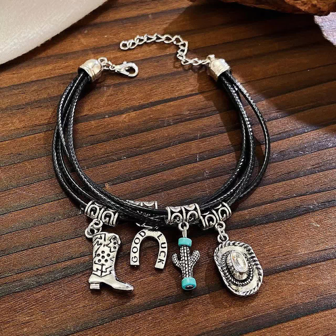 Collana da cowboy con bracciale multistrato Wild Western