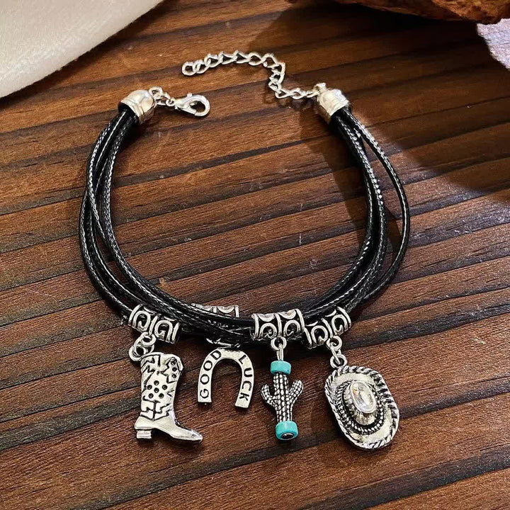 Collana da cowboy con bracciale multistrato Wild Western