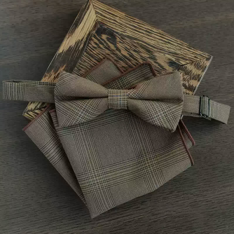 5 pezzi papillon vintage da uomo in stile caffè marrone a quadri, confezione regalo