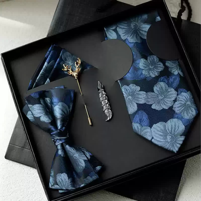 5 pezzi papillon da sposa classici floreali vintage da uomo, confezione regalo