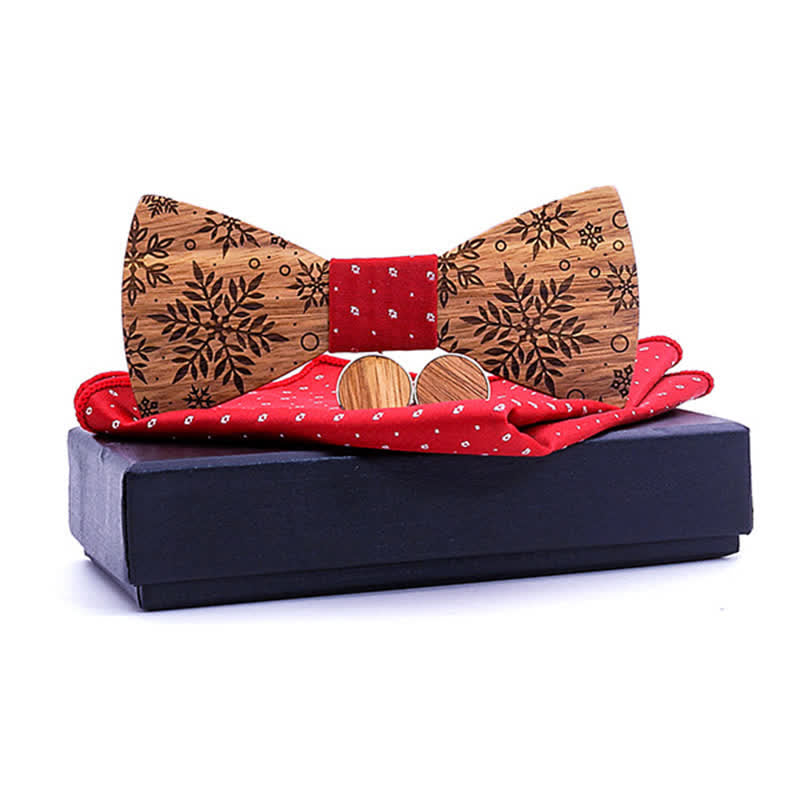 Set di 3 papillon in legno con stampa di fiocchi di neve invernali da uomo - Rosso - image 7