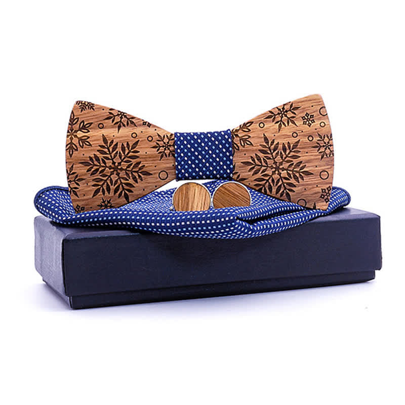Set di 3 papillon in legno con stampa di fiocchi di neve invernali da uomo - Blu - image 8