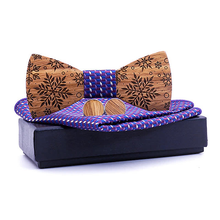 Set di 3 papillon in legno con stampa di fiocchi di neve invernali da uomo - Viola - image 6