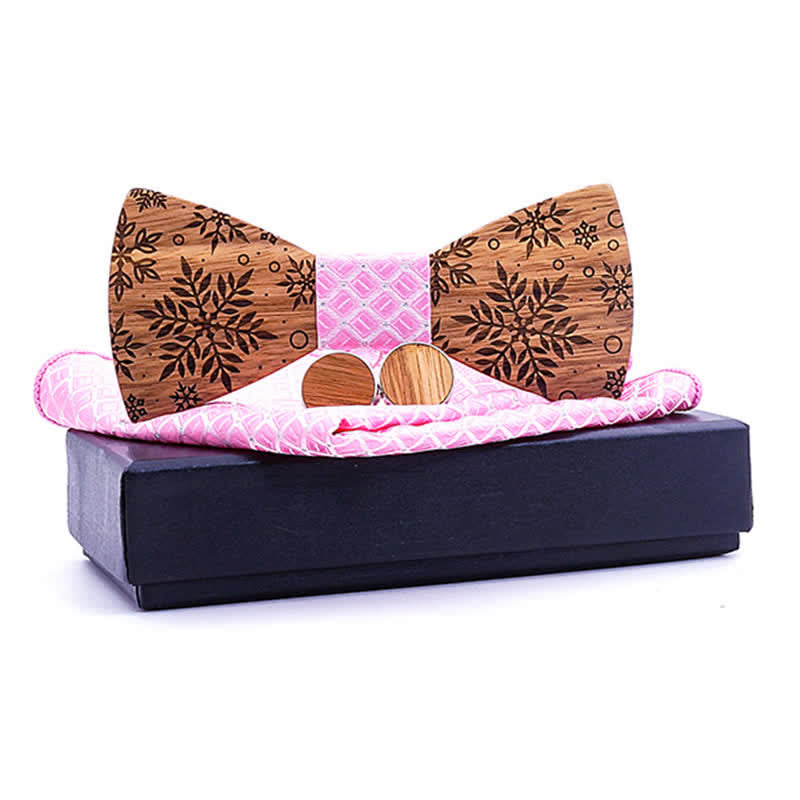 Set di 3 papillon in legno con stampa di fiocchi di neve invernali da uomo - Rosa - image 10