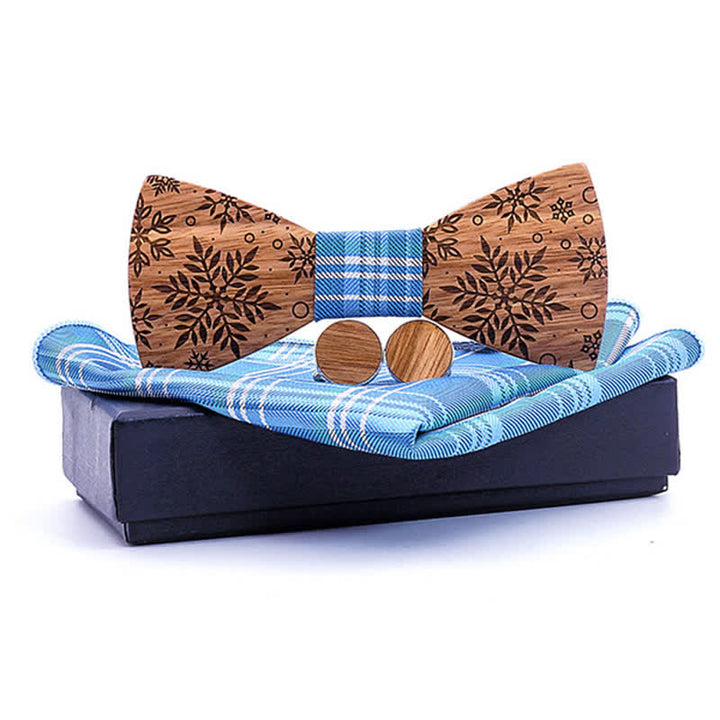 Set di 3 papillon in legno con stampa di fiocchi di neve invernali da uomo - Azzurro cielo - image 9