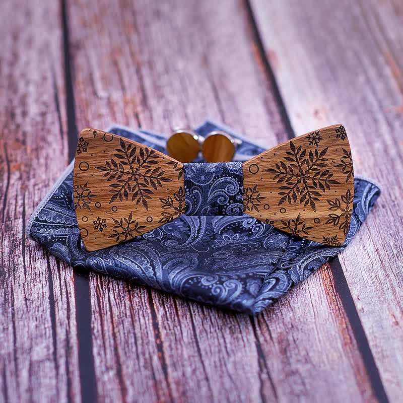 Set di 3 papillon in legno con stampa di fiocchi di neve invernali da uomo