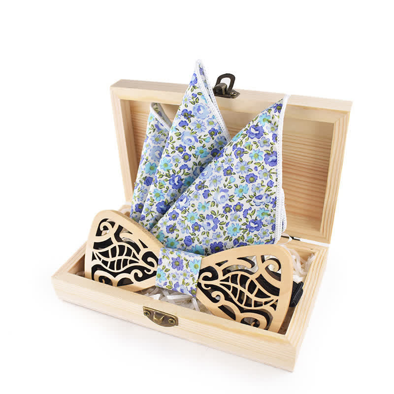 Set di 2 papillon in legno con foglie intagliate e traforate da uomo - image 0
