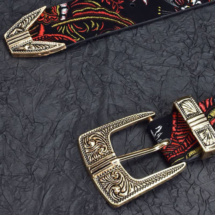Cintura in pelle con motivi floreali colorati ricamati da donna